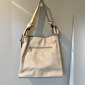 Sole Society Josah Shoulder Safari bag, tan in color, 13”h x 13”w, 5”d,